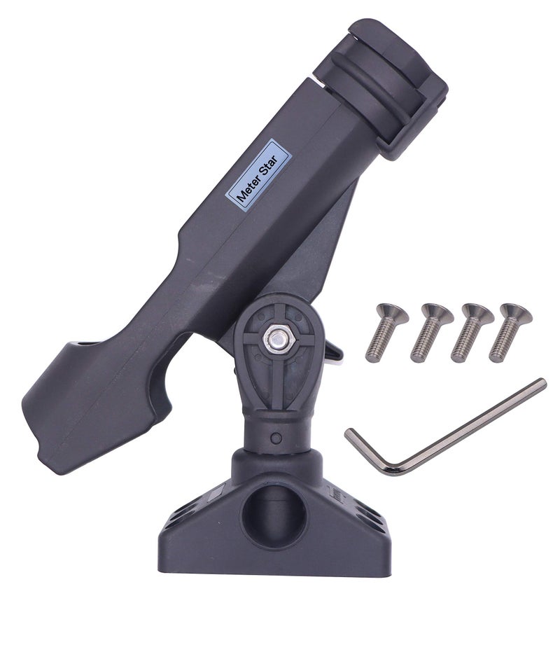 METER STAR Baitcaster/Fishing Rod Holder Spinning Rod Holder Black with 360-degree Adjustment Kayak Fishing Boat Power Lock Rod Holder and M6 304 Screws and Install Tools - Image 1